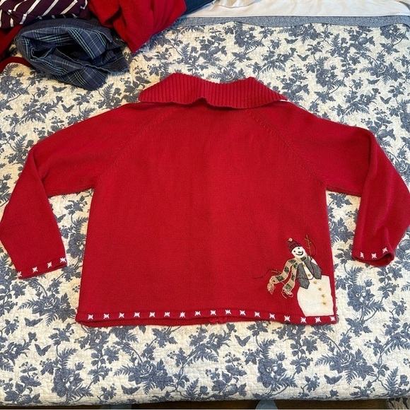 Vintage Tiara International Cardigan Snowmen Front & Back Zip Up Red Size L - Picture 5 of 11